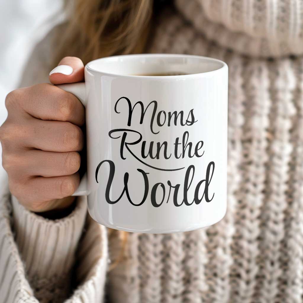 Moms Run The World Coffee Mug | Ceramic Coffee Mug for Mom | Birthday, Baby Shower, Mother's Day Gift for Moms | Dishwasher Safe Mug