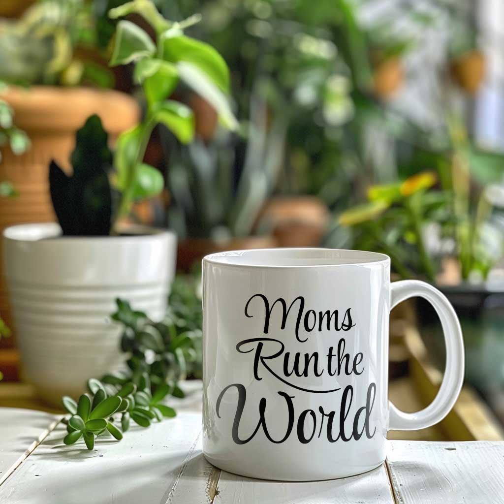 Moms Run The World Coffee Mug | Ceramic Coffee Mug for Mom | Birthday, Baby Shower, Mother's Day Gift for Moms | Dishwasher Safe Mug